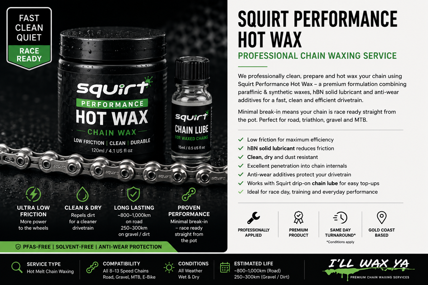 Squirt Performance Hot Wax – Professional Chain Waxing Service